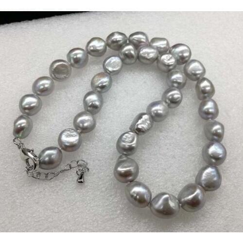 New Arriver Real Pearl Jewellery Gray Color Baroque Freshwater Pearl Necklace 10-12mm Big Size Charming Women Party Gift
