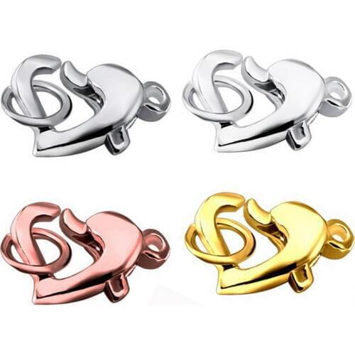 Solid 925 Silver Heart Clasps with Circle Connectors Spring Buckle Fittings For Bracelet Necklace Jewelry Accessory 10pcs/lot