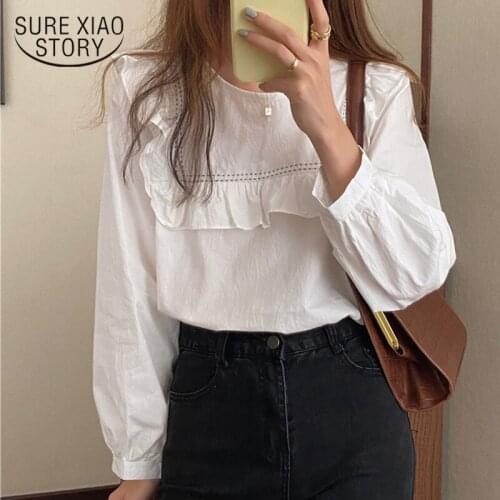 Autumn 2021 Ruffles White Shirt Women Long Sleeve Vintage Harajuku Shirts For Women Korean Style Blouses Women Casual Tops 11669