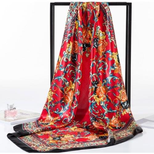2020 90x90 antiquity print royal court place women Silk twill scarf Satin square tie ladies foulard femme towel bufanda shawl