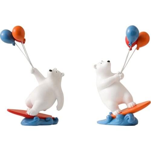 Resin Surfing Bear Figurines Balloon Polar Bears Statue Home Office Decoration Living Room Bedroom Desktop Ornament