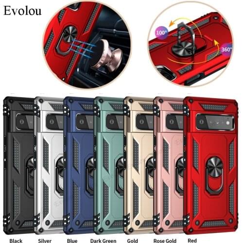 Armor Shockproof Bumper Phone Case For Google Pixel 6 Pro 5A Capa 360 Spin Magnetic Holder Cover For Google Pixel 4A 5G 4 3A XL