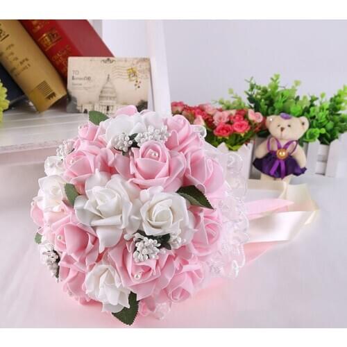 Pink Red White Purple Wedding Bouquet Flowers Bridal Bridesmaid Flower Bouquet Artificial PE Flower Rose Bride Bouquet Flowers