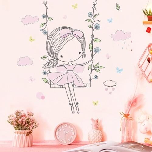Little Girl Swinging Wall Stickers Childrens Bedroom Porch Kindergarten Wall Beautification Wall Stickers Self-Adhesive