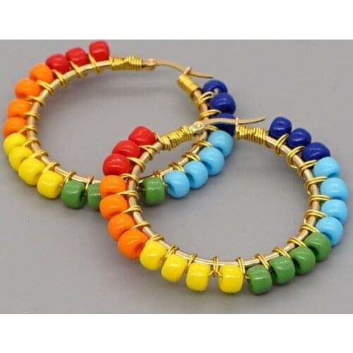 Multicolor Beads Earrings Spring and Summer Big Hoop Earrings Pearl Earrings for Women Jewelry 2021 Boho Earings Boucle