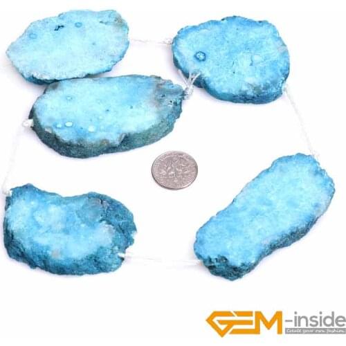 Dark Blue Agates Stone Gem Stone Semi Precious Flat Slice Beads Loose Bead For Jewelry Making 5 Pcs To Sale Wholesale