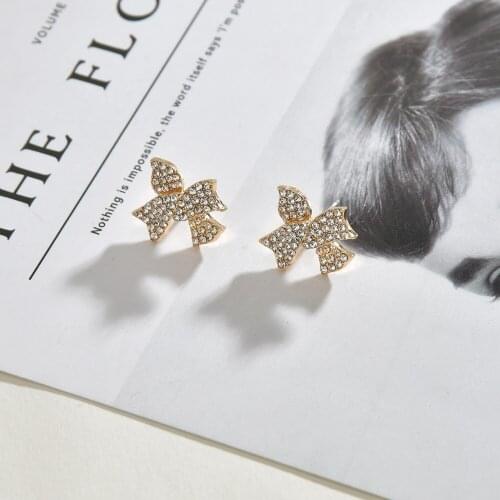 UAM Cute Korean Gold Color Bowknot Shape Rhinestones Small Animal Stud Earrings For Women Classic Fashion Earrings Jewelry Gifts