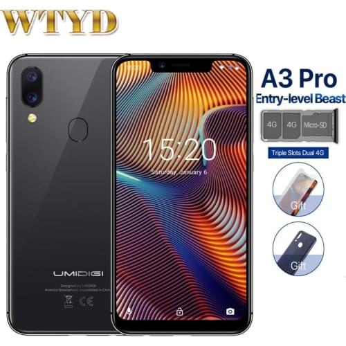 UMIDIGI A3 Pro Global Band 5.7"19:9 FullScreen smartphone 3GB+32GB Quad core Android 8.1 12MP+5MP Face Unlock Dual 4G Cell phone