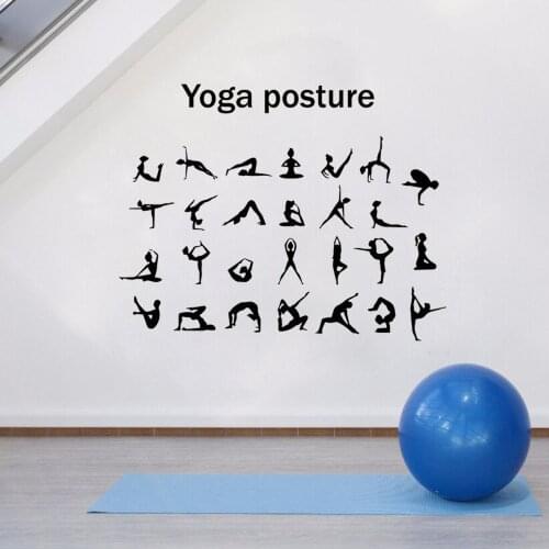 Yoga Vinyl Art Removable Poster Mural Posture Wall Sticker Yoga Studio Bedroom Decals Decor CX110