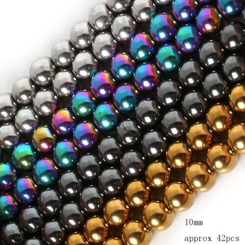 NiceBeads Top Quality Black/Gold/Rainbow Hematite Beads Pick Size 4 6 8 10 MM For DIY Jewelry Bracelet Making