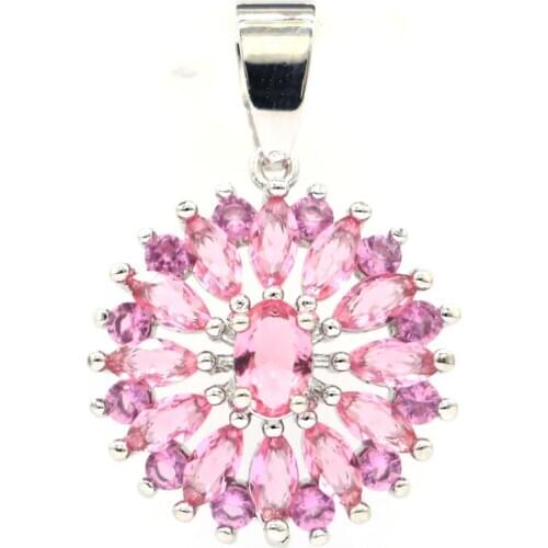 28x19mm Pretty Round Shape Created Pink Tourmaline Womans Party Silver Pendant