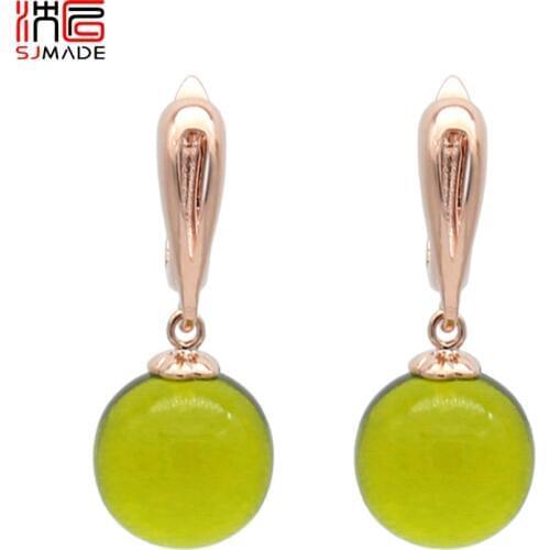 SJMADE Japanese Korean Fashion Round Synthesis Ambers Dangle Earrings For Women Girl Wedding 585 Rose Gold White Gold Eardrop