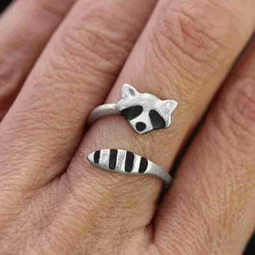 Creativity Silver Color Plated Raccoon Women Rings Adjustable Open Ring Wedding Party Jewelry Accessories