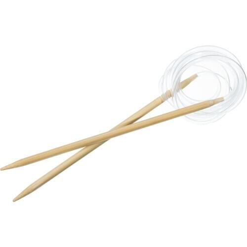 1 Set (US8 5.0mm) Bamboo Circular Knitting Needles For Crafts Needlework Double Cusp Crochet Hooks Natural Pins 80cm long