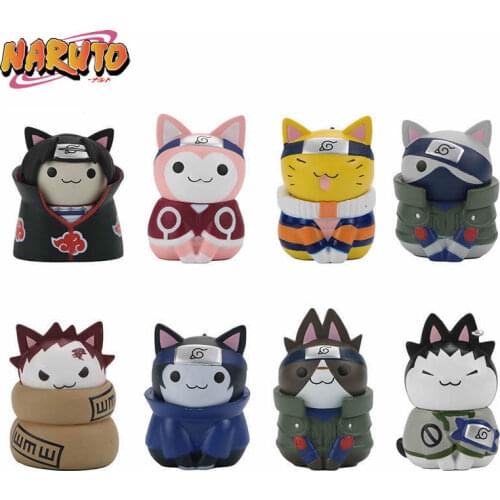 8PCS/Set Anime Cat NARUTO Figures PVC Q Version Doll Gaara Kakashi Action Figure Room Decoration Cartoon Kawaii Boy Toy Kid Gift