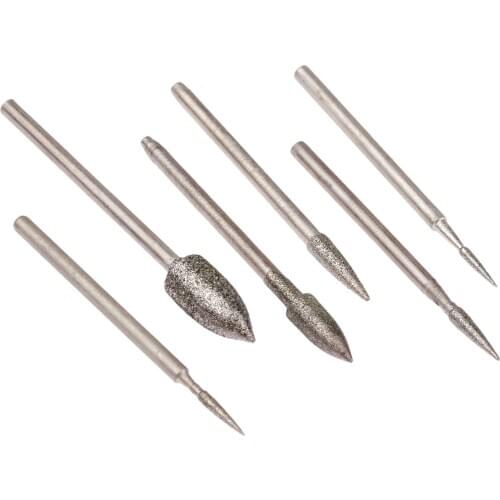 6Pcs 1/1.5/2/3/4/6mm Diamond Grinding Head 2.35mm Shank Polished Needle Jade Stone Carving Polishing Tools