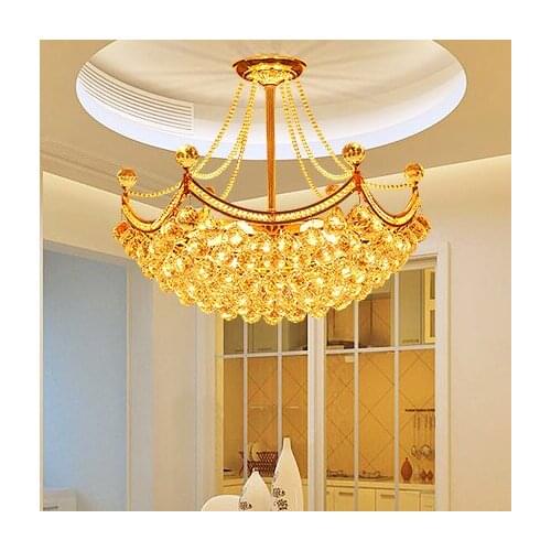 American Golden Crystal Chandeliers Lights Fixture Modern Pastoral Gold Crystal Droplights Home Indoor Lighting Dining Room Lamp