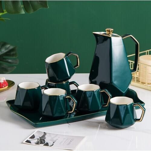 Ceramics Tea Cup and Teapot Set Kettle 6 Cups with Kettle Drinkware Coffee Cups Mugs