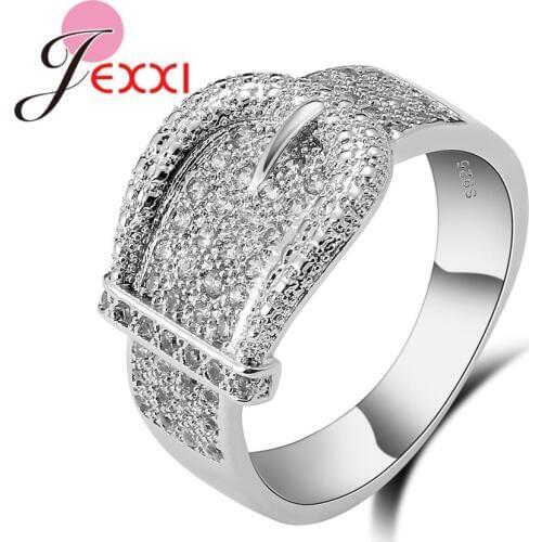 Luxury Fashion Womens Ring AAA Zircon 925 Sterling Silver Clothes Belt Buckle Ring Jewelry Wholesale Party Jewelry Bijoux