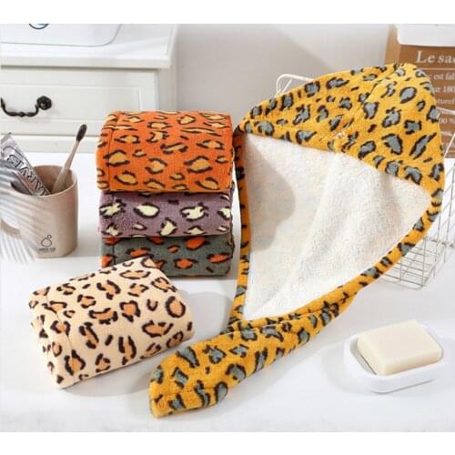 Colorful Dry Hair Turban Women Girls Ladies Cap Bathing Drying Towel Head Wrap Hat Quick-drying Leopard Print Shower Hair Dry