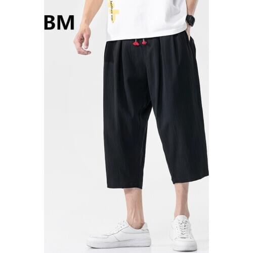 2020 Summer Ice Silk Cropped Pants Mens Quick-drying Loose Casual Pants Plus Size Thin Cotton Linen Sports Pants 5xl Clothing