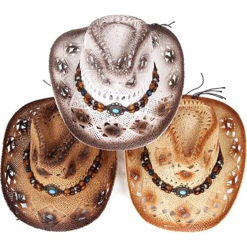 New Summer Straw Western Cowboy Hat Men Cap Lady Handmade Bohemia Feather Sombrero Hombre Beach Cowgirl Jazz Sun Hats