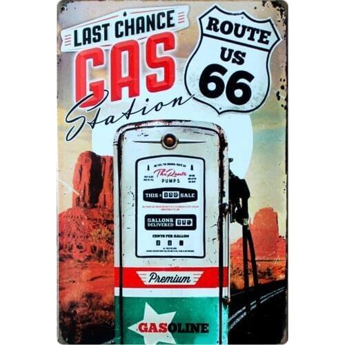 [ Mike86 ] Gas Station on Route US 66 New Metal Plaque Wall Decor Vintage Pub Sign 20*30 CM Mix Items B-262