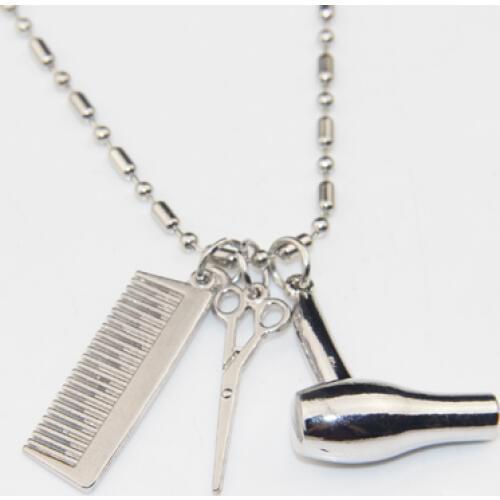 ZRM Fashion Cosmetologist Hair Dresser Necklace Hair Dryer Scissor Comb Dangle Pendant Necklace Scissors Jewelry Gift