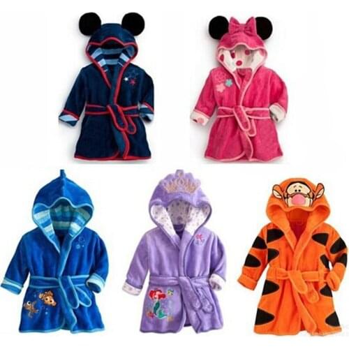 Cartoon Childrens Bathrobes Kids Robe Flannel Child Boys Girls Robes Lovely Animal Hooded Bath Robes Long Sleeve Baby Bathrobe