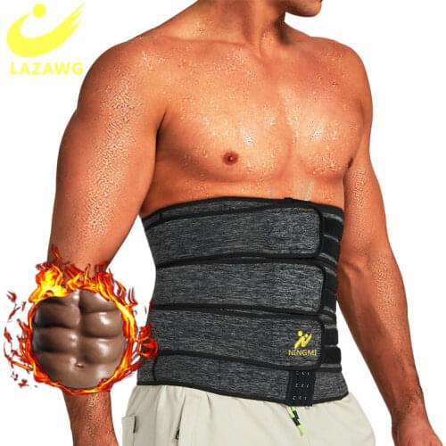 LAZAWG Men Waist Trainer Slimming Body Shaper Sauna Sweat Neoprene Belt Corsets Tummy Control Fitness Burner Workout Weight Loss