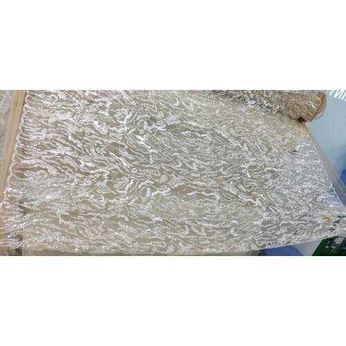 Top quality SYJ-686824 embroidered Tulle Lace Fabric for wedding dress with full beads French Net Lace Fabric