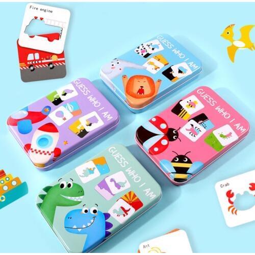 Who Am I Matching Card Board Game Jigsaw Baby Early Educational Toys Puzzle for Kids Wooden Montessori Gifts