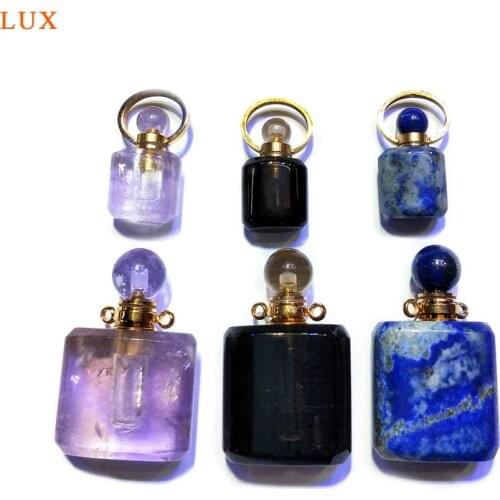 Natural Genuine Amethysts Stone Bottle Pendant Necklace Perfume Bottle Essential Oil Diffuser lapis lazuli somky quartz Chakra
