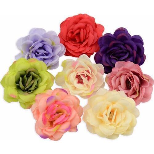 New 10pcs 6cm Artificial Silk Flower Heads Christmas Weddings Decoration DIY Scrapbook Wreath Crafts Accessories Fake Flowers
