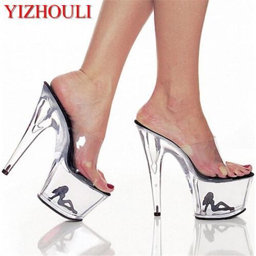 Clear Crystal 15-17cm Sexy High Heel Platforms Sandals Model Shoes Sexy The Pretty Girl Pattern Wedding Shoes