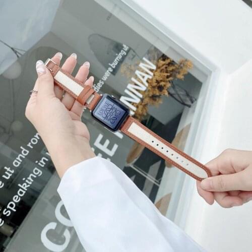 Strap for Apple watch band 44mm 40mm correa iWatch 42mm 38mm Genuine Leather+nylon belt bracelet apple watch series 6 5 4 3 Se