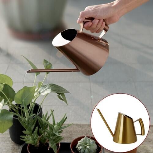 Gardening Watering Kettle With Long Mouth Stainless Steel Shape Watering Can Flower Water Can Pot Green Plant Kettle Handle Tool