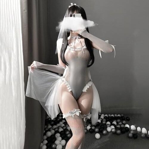 Wedding Dress Cosplay Bodystocking Sexy Erotic Lingerie Gray Costumes Hot Bride Maid Lesbian Temptation Porn Outfit For Women