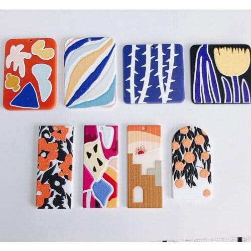 Fresh Acrylic Embossed Printing Pattern Earrings Accessories Materials Resin Charms 30pcs Geometry Fun Art Painting Pendants