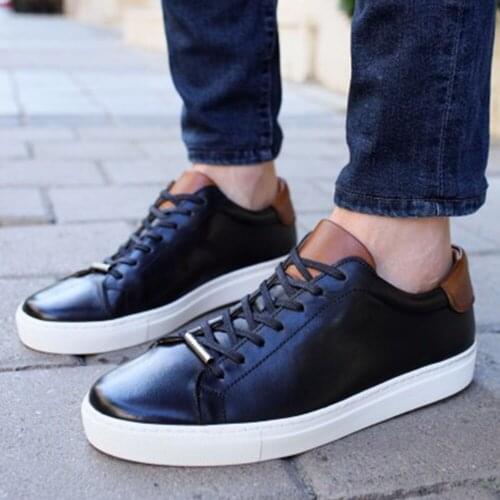 Tezcan Hakiki Deri 7601 Siyah Deri Beyaz Taban Erkek Spor Ayakkabı Yeni Sezon Harika Ürün Türk Malı Nefes Alabilir Deri Uygun