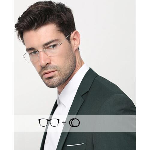 Titanium Diopter Glasses For Sight Mens Rimless Prescription Photochromic Male Grade Reading Progressiva Eyeglasses #CT001