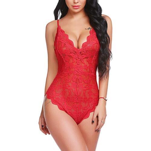 Lace openwork rose bag hip skirt uniform Female Nylon Spandex Middle sleeve Rose print Square neck Erotic clothing Bodysuit