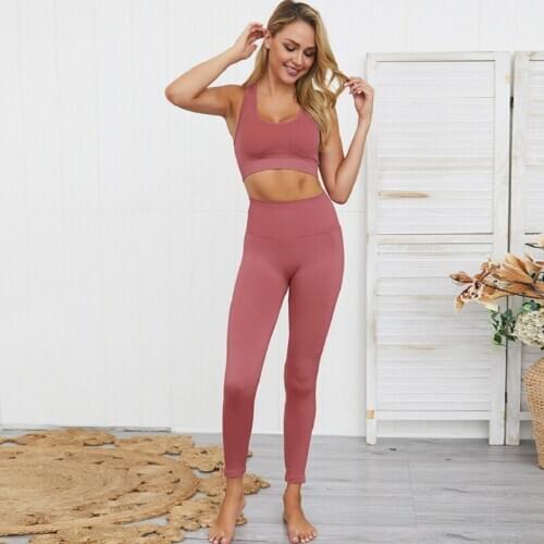 Custom Women Sports Wear Seamless Fitness Bra And Leggings Gym Clothing Two Piece Yoga Set