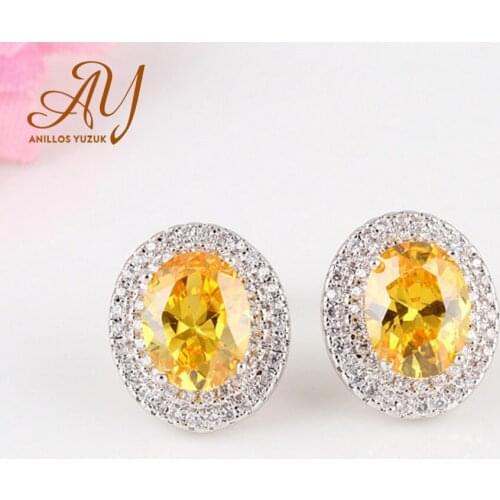 Anillos Yuzuk 4 Colors Sterling Silver 925 Oval TopazGemstones Stud Earrings Engagement For Women Promise Statement Fine Jewelry
