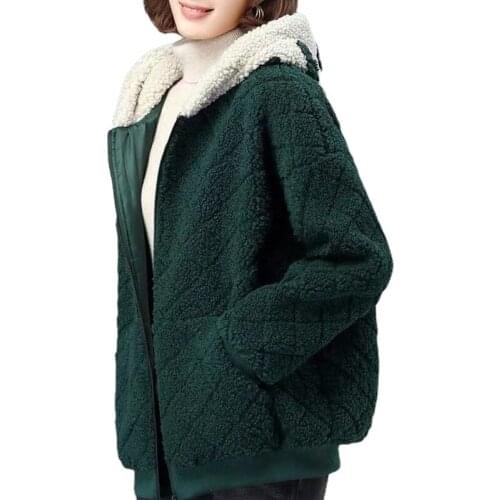 2021 Winter Thicken Warm Faux Fur Coat Women Casual Fashion Lamb Faux Fur Overcoat Jacket Female Fake Wool Outerwear X251