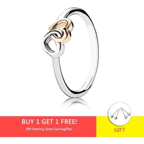European Style 925 Sterling Silver two Colors Heart Heart to Heart Women Fashion Elegance Jewelry