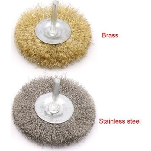 1PCS Shank 6mm Stainless Steel/Brass Plated Wire Brush Wheel T Type Polishing Wood Furniture Grinding Head Abrasive Tool