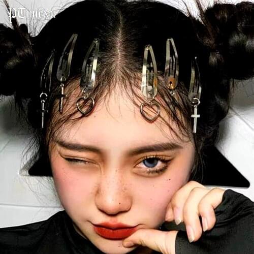 2 PCS Hair Clips For Girls Cross Heart-Shaped Side Clip Bangs Clip Y2k Retro Fashion Alt Emo Hair Accessories Streetwear Jewelry