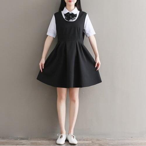2018 new black white short sleeve dress summer fashion mini cotton dress