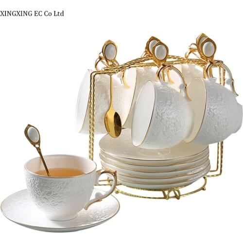 250ml Bone China Coffee Cup Luxury Small Spoon Exquisite Cup and Saucer Handicraft Teacup European Classic Dining Table Supplies